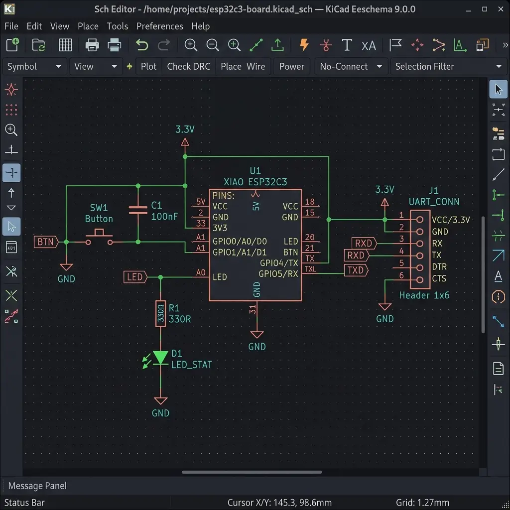 KiCad 9.0 Schematic diagram of ESP32C3 dashboard PCB