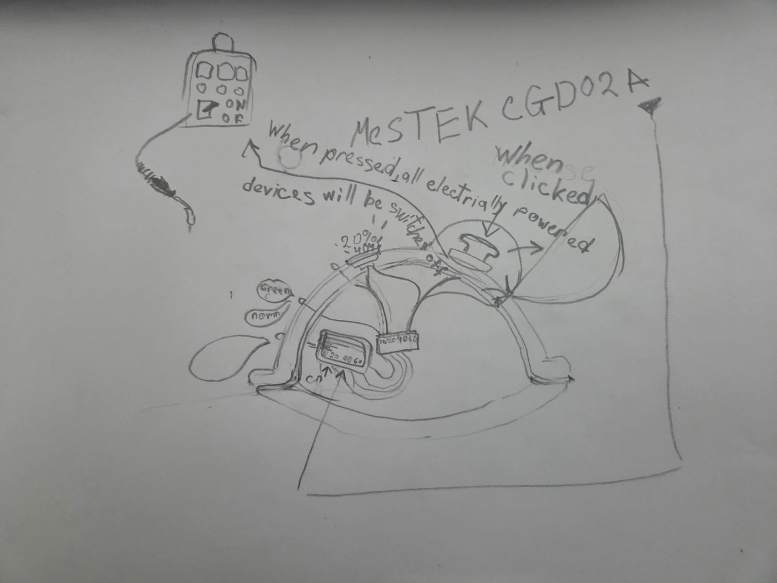 Week 1 concept sketch — early idea for the gas monitoring device and its threshold logic