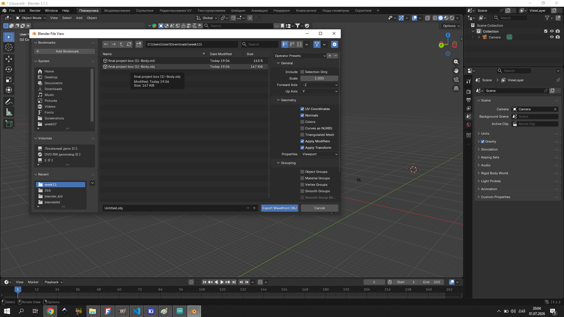 OBJ export from FreeCAD