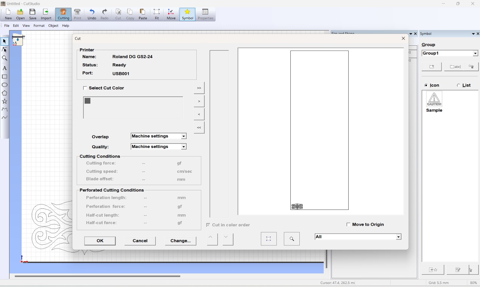 Sending the file to the vinyl cutter from CutStudio
