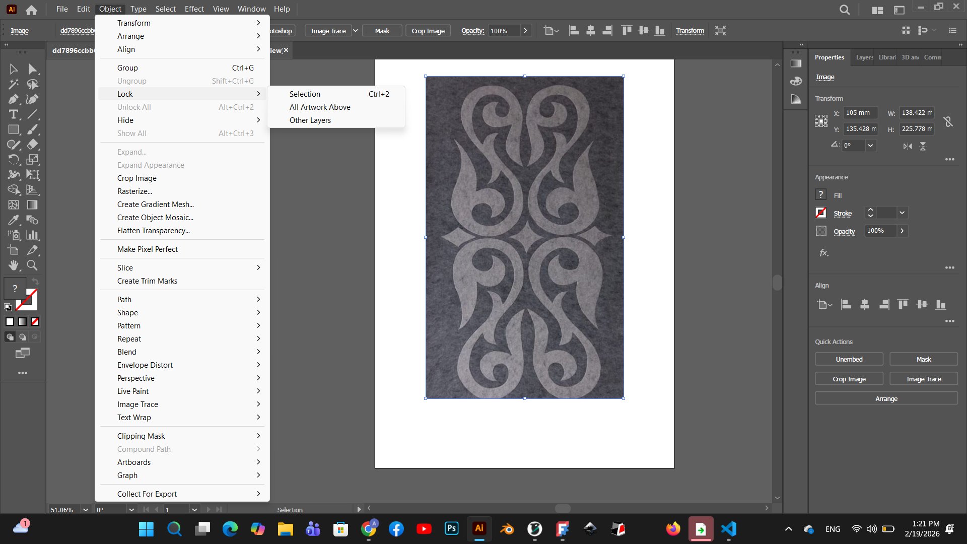 Ornament reference image placed in
Illustrator
