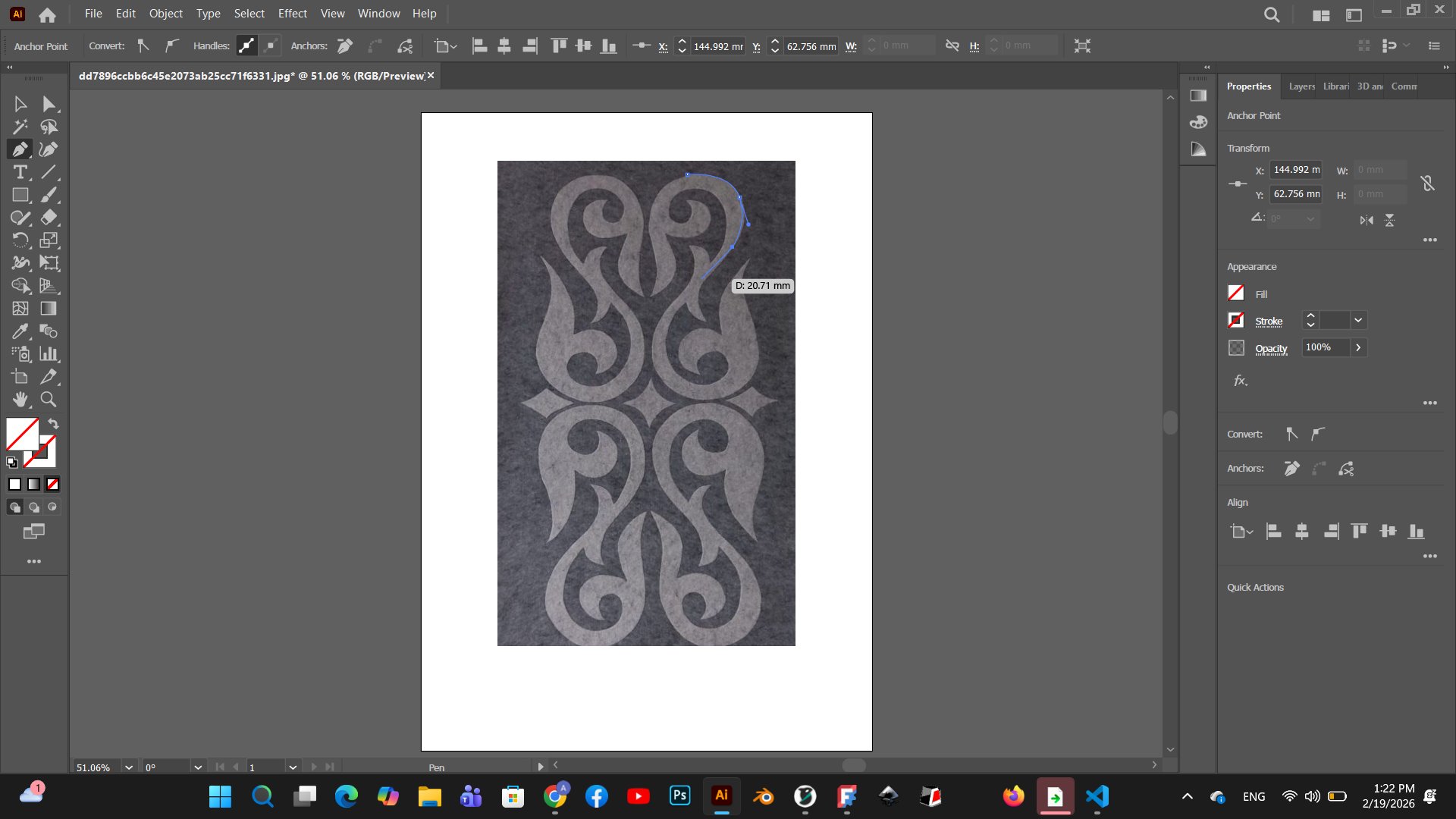 Tracing the path with the Pen tool
