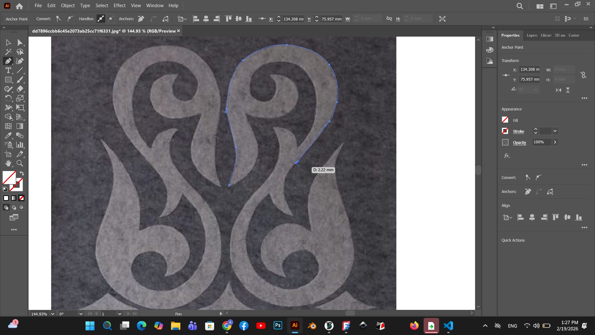 Pen tool path in progress