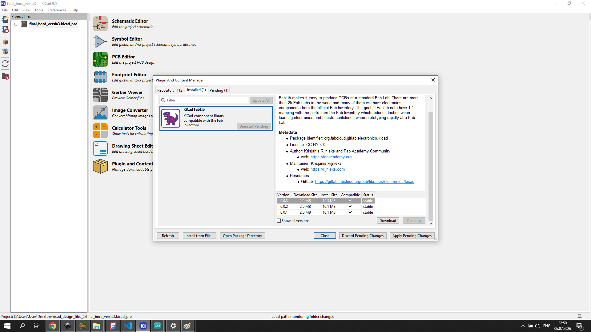 KiCad FabLib installation in Plugin and Content Manager