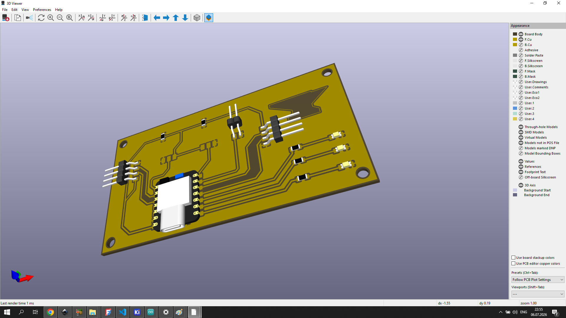 3D view of the PCB