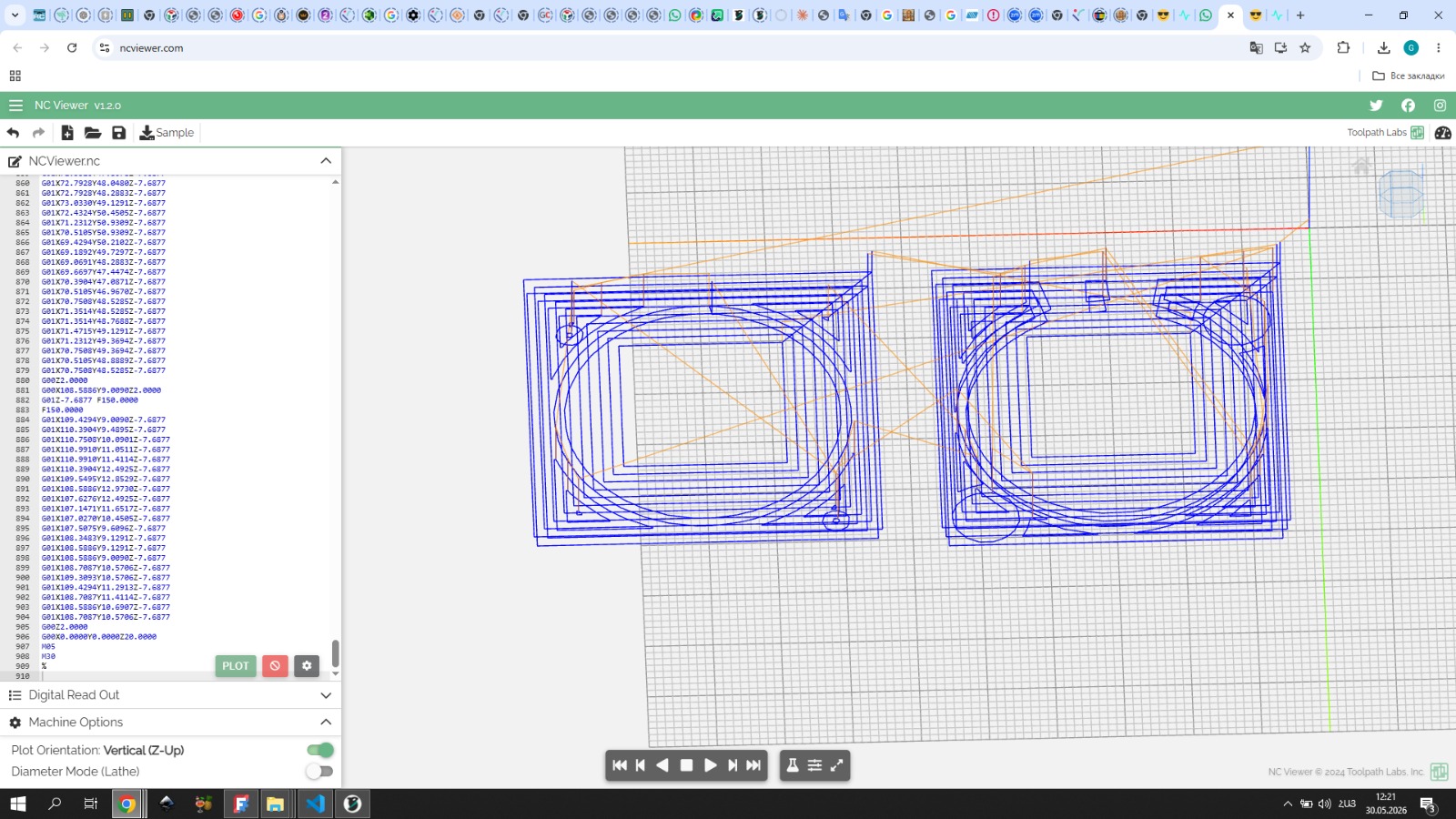 Toolpath visualization in ncviewer.com