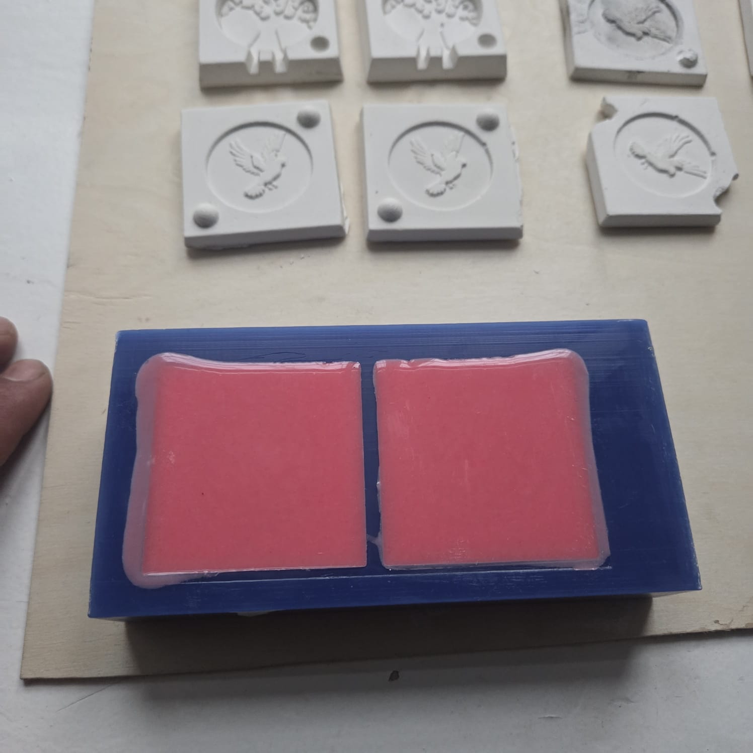 Pouring silicone into mold