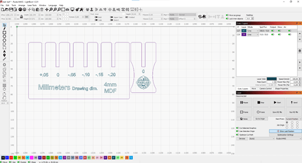 Kerf test configuration in LightBurn