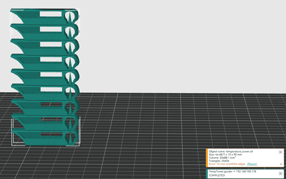 Temperature tower print bed preview