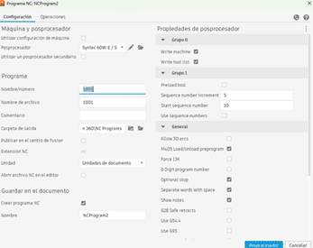 Post-process configuration and G-code file