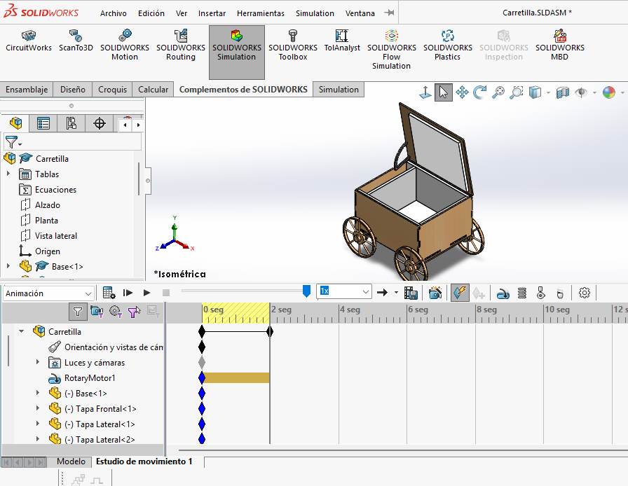 SolidWorks Motion Study timeline