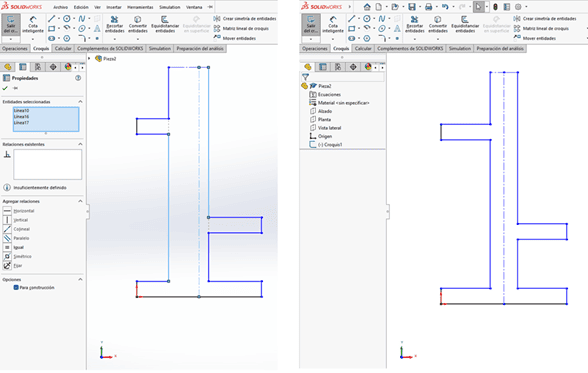 Symmetry relations applied to the sketch