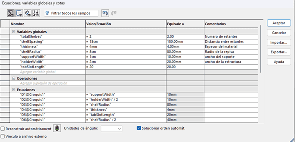 Global variables defined in SolidWorks equations table