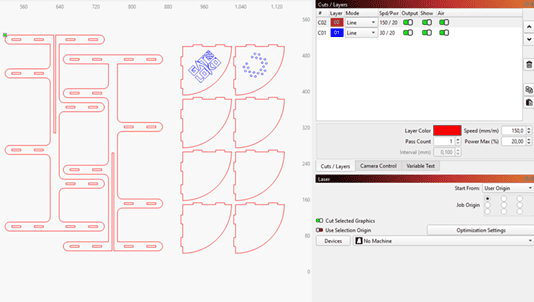 Laser cutting parameters in LightBurn