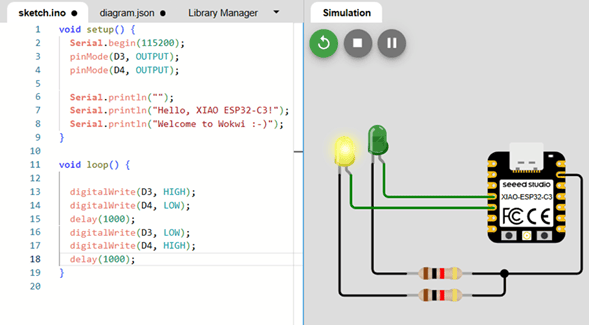 Digital output test with alternating LEDs on XIAO ESP32-C3