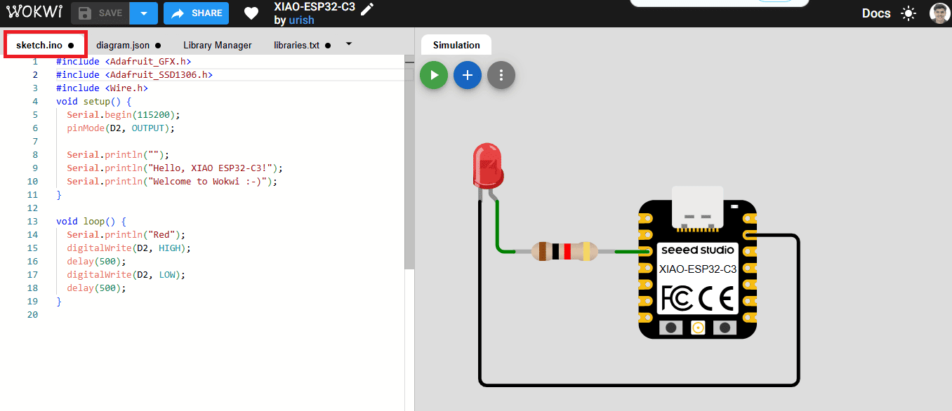 Code editor in Wokwi