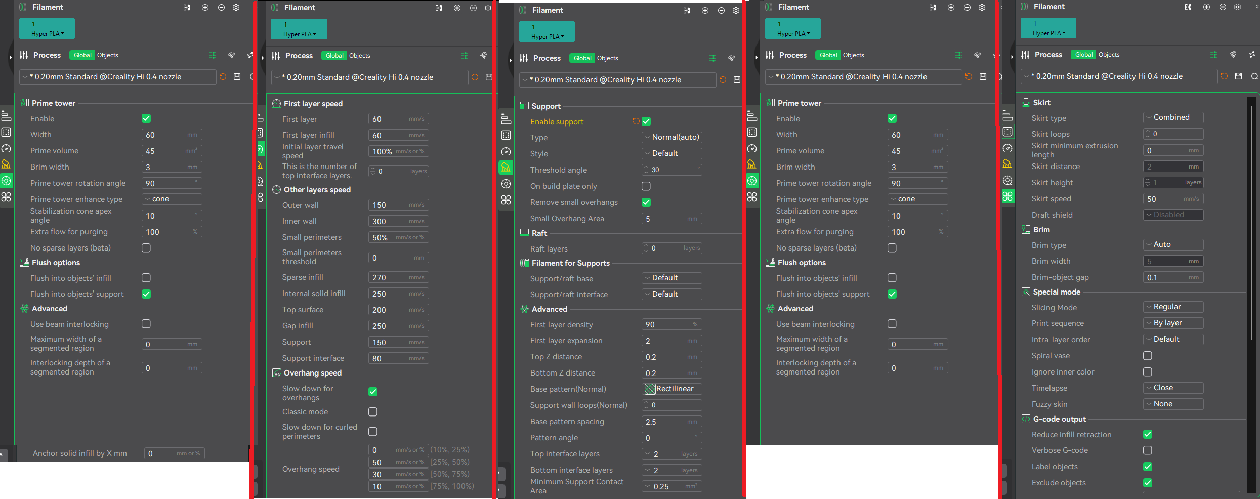 Slicing parameters configuration