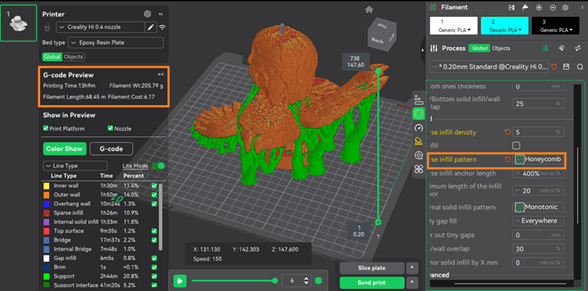 Slicing configuration with supports