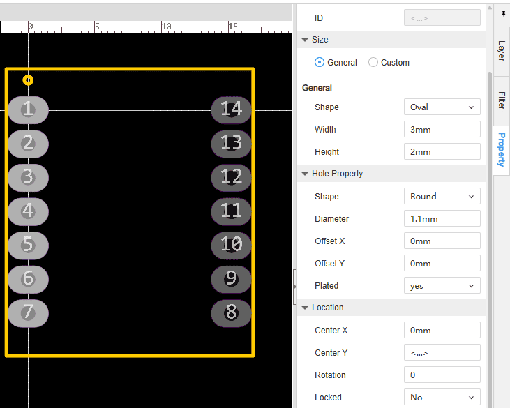 Footprint pin distribution and pad size configuration