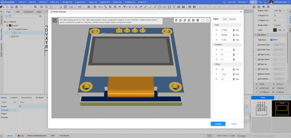 3D model positioning interface in EasyEDA