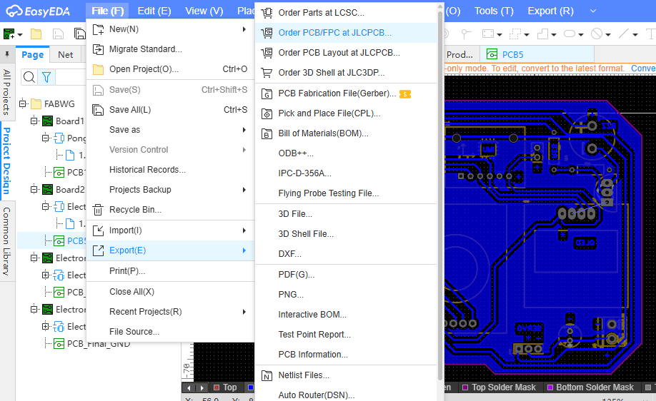 EasyEDA export to JLCPCB