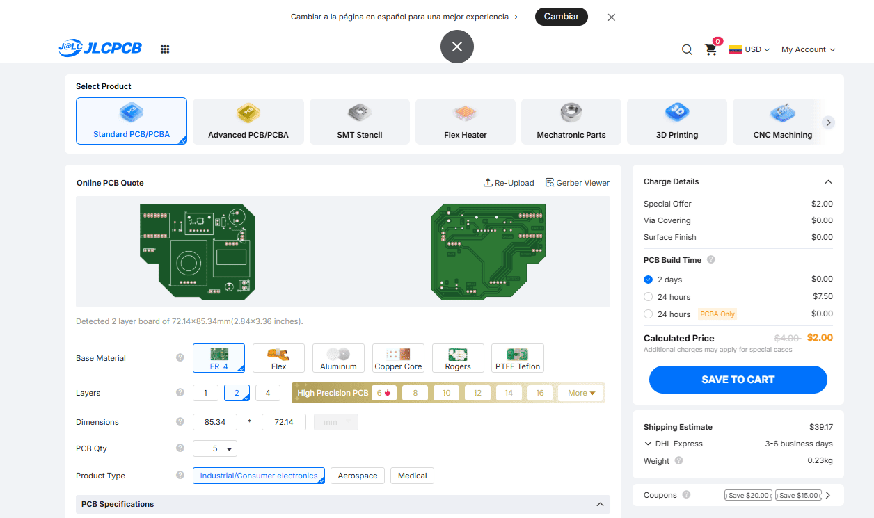 JLCPCB online quotation
