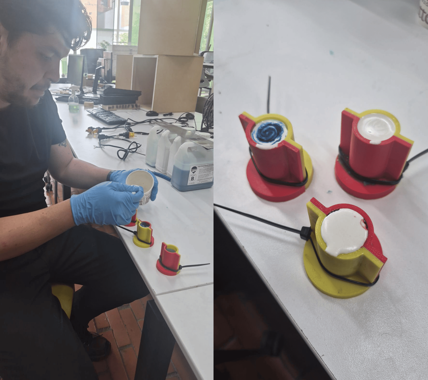 Pouring ECOCRYL into silicone molds