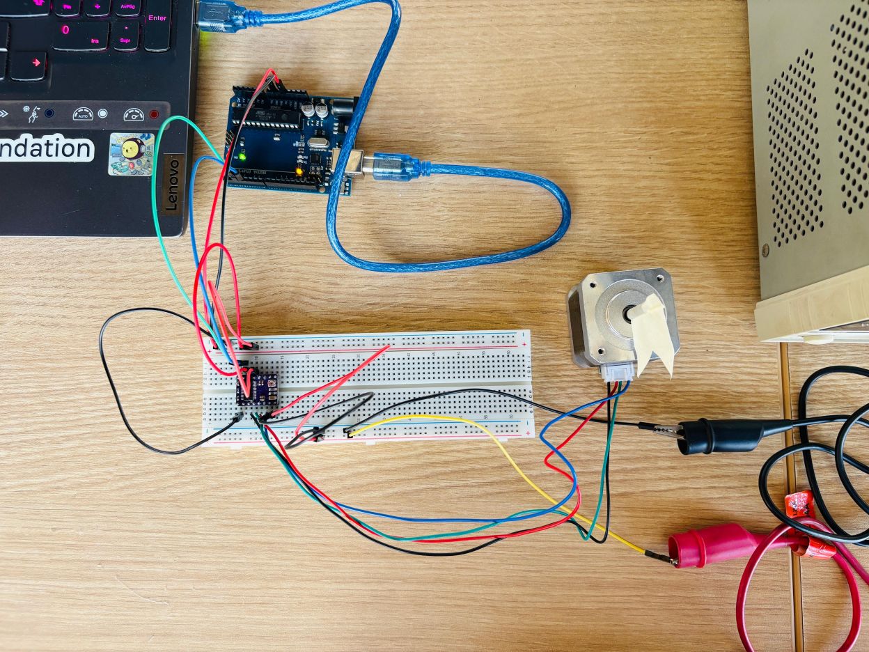 Implemented stepper motor circuit on a breadboard