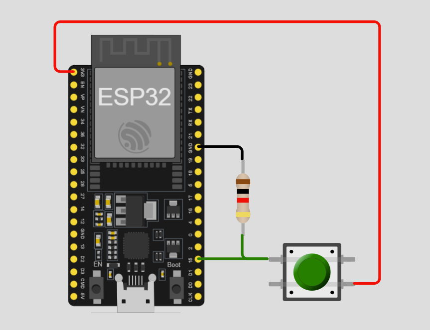ESP32 connected to a pushbutton with a resistor