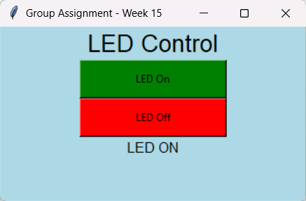 Improved Guizero interface showing LED ON state