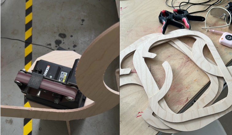 Sanding the CNC-cut wooden edges