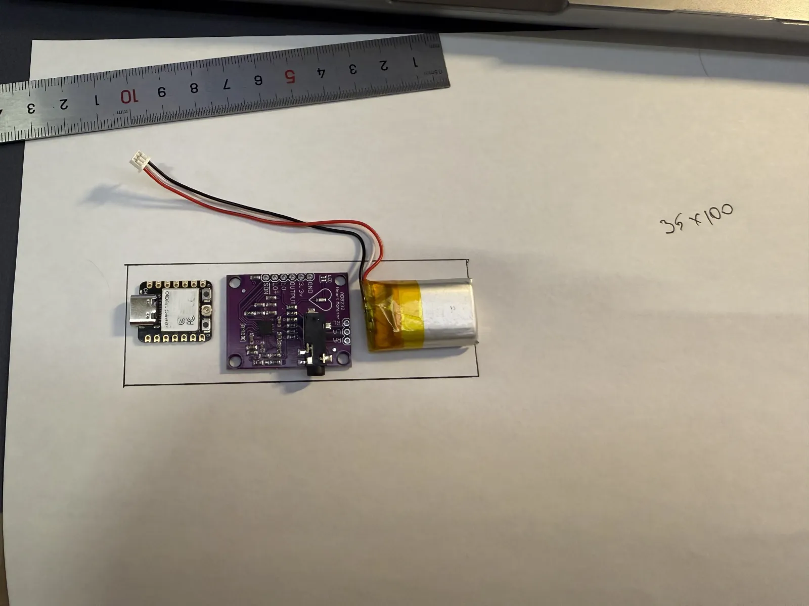 Physical layout planning with XIAO ESP32-C3, AD8232, and LiPo battery
