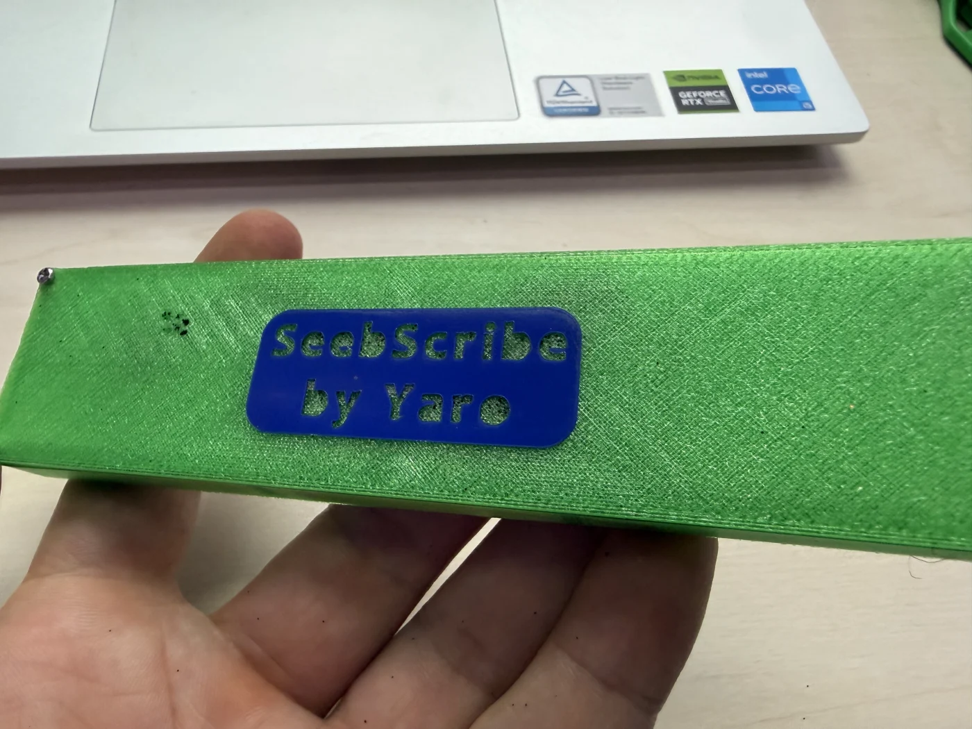 Final Seebscribe by Yaro vinyl sticker applied to the green final board surface