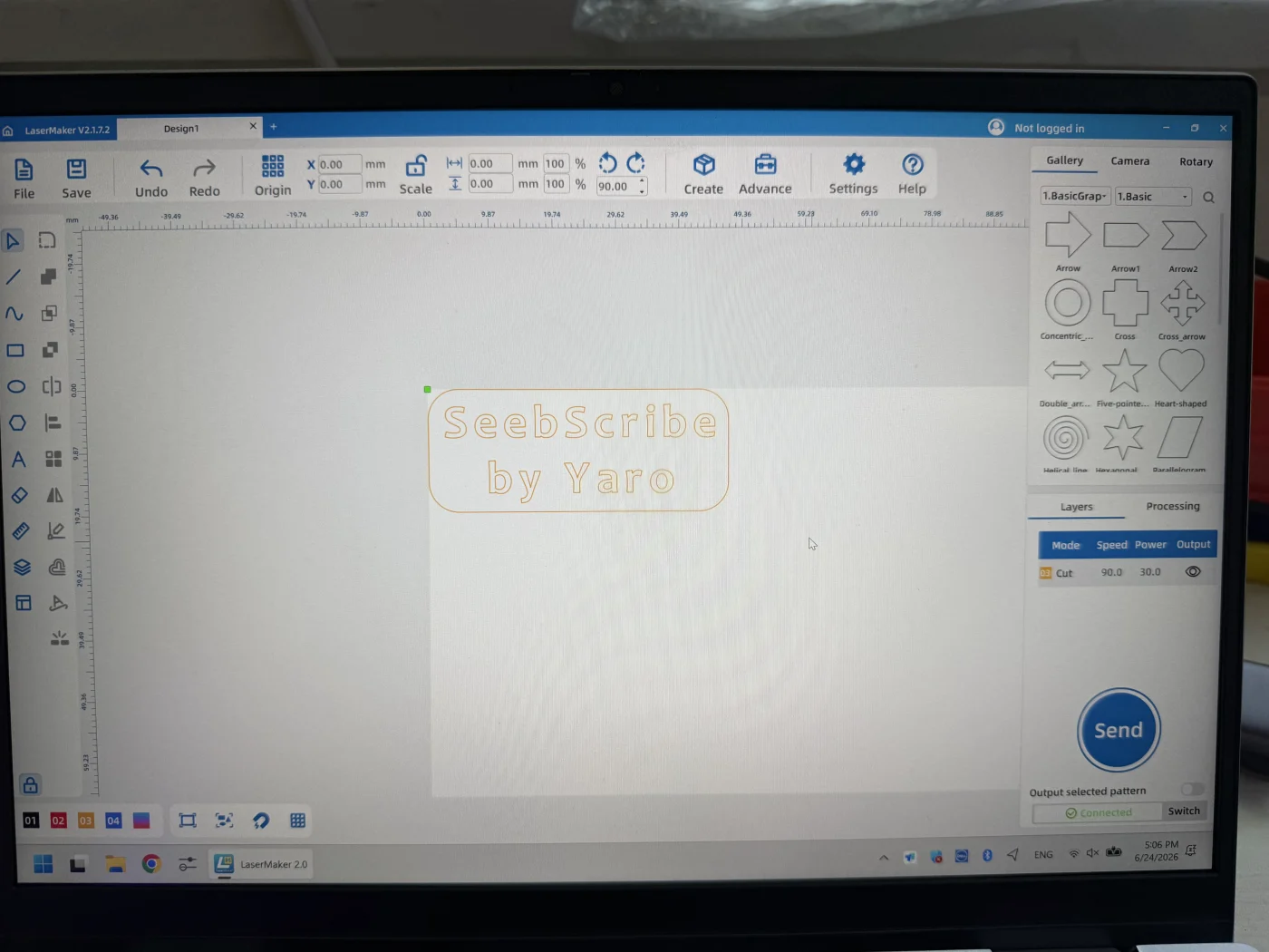 Seebscribe by Yaro vinyl sticker design prepared in LaserMaker