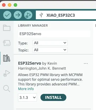 Servo wiring and test setup on board