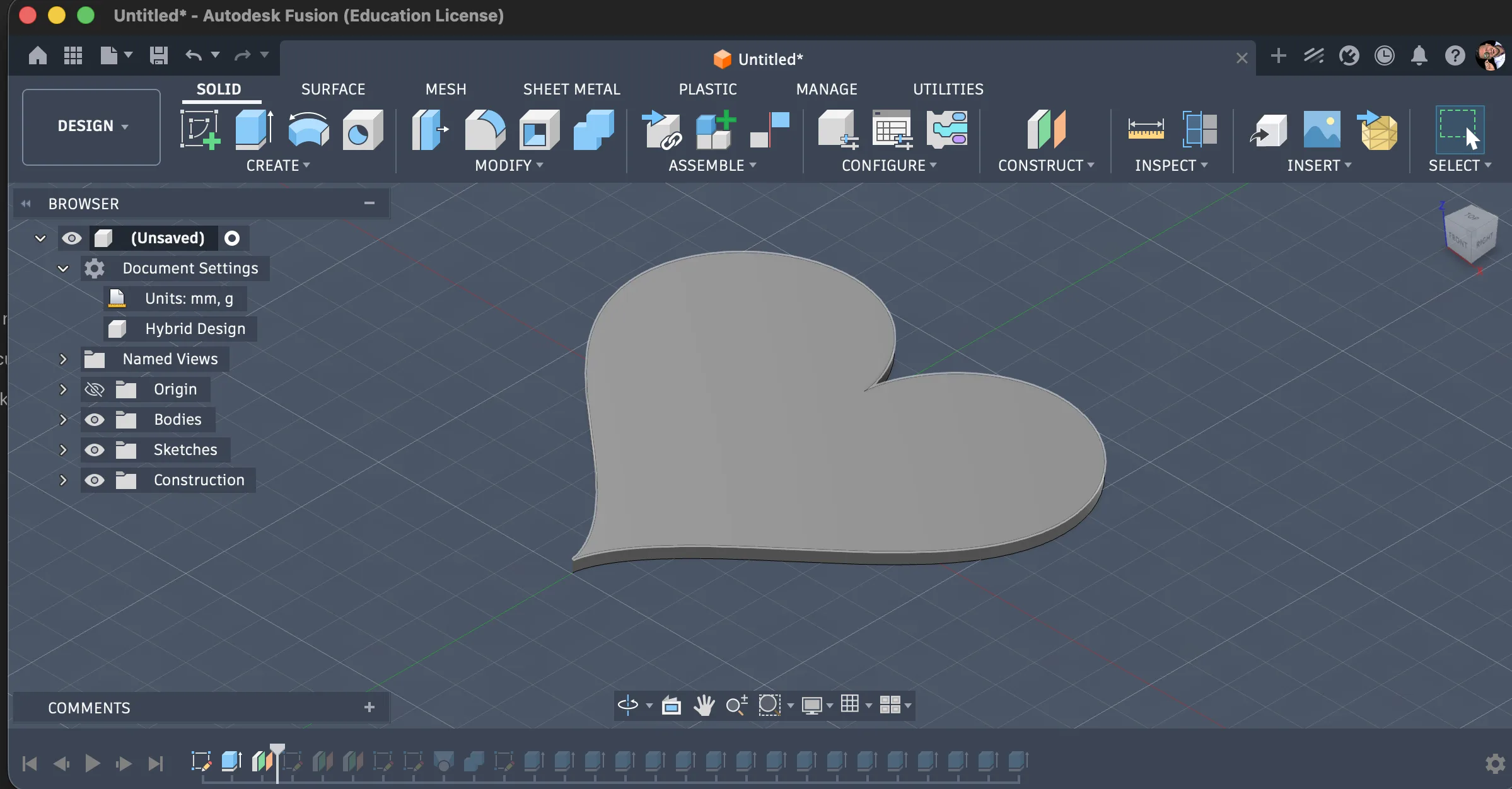 Fusion 360 model of the first heart frame
