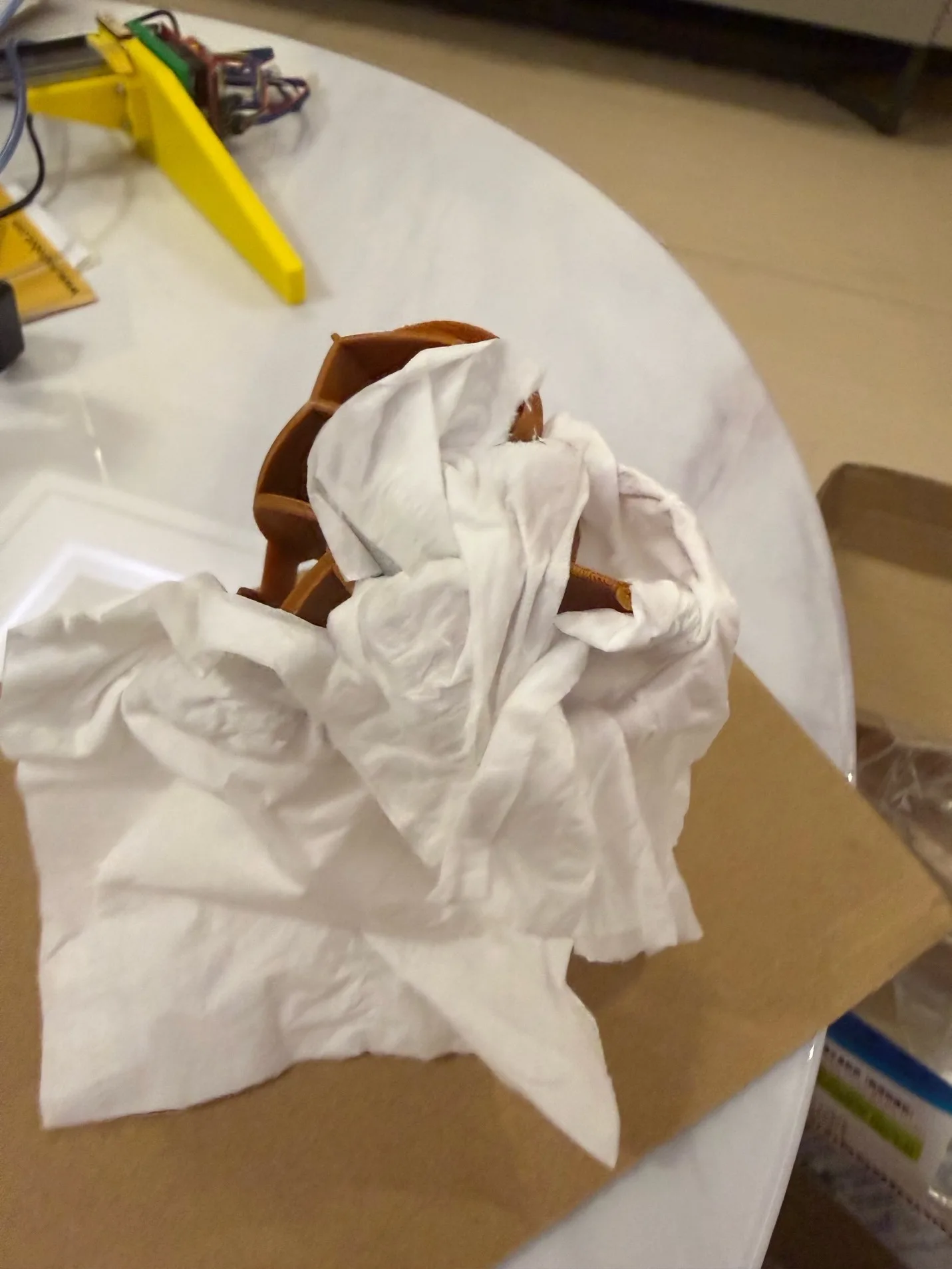 Close view of the first printed heart frame and its small organic holes