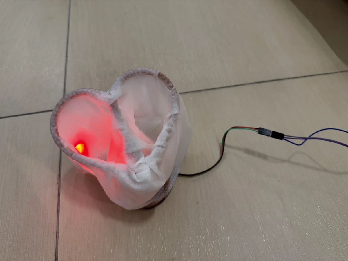 Ready heartbeat lamp prototype after resin curing and light installation