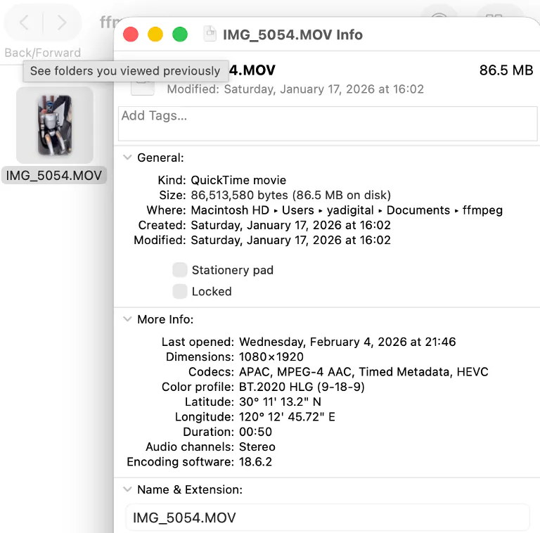 Preparing MOV file for conversion to MP4