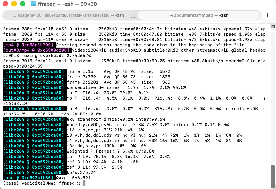 Second FFmpeg command with better bitrate settings