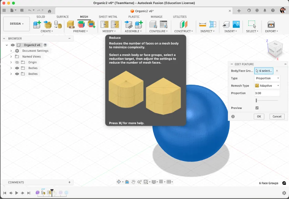 Fusion 360 reduce mesh faces