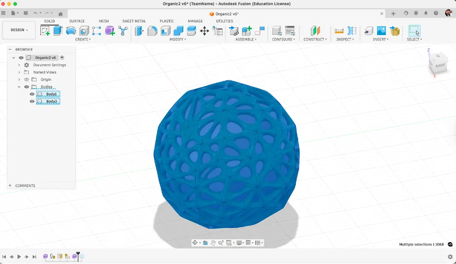 Fusion 360 appearance applied to lattice and inner sphere
