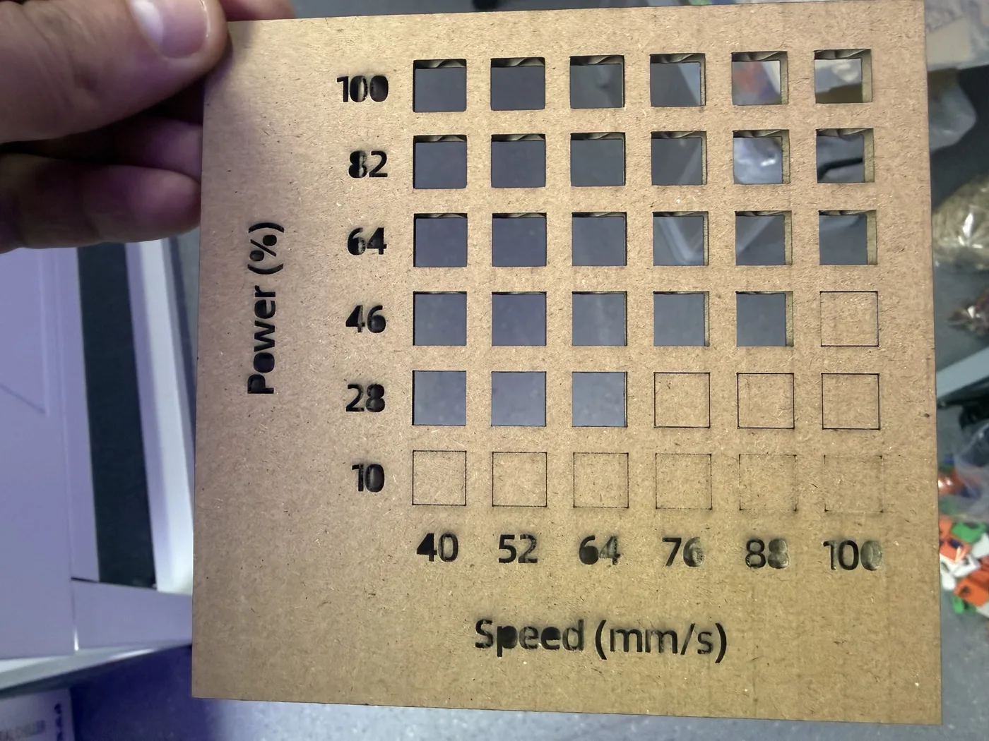 2 mm cardboard speed and power test board