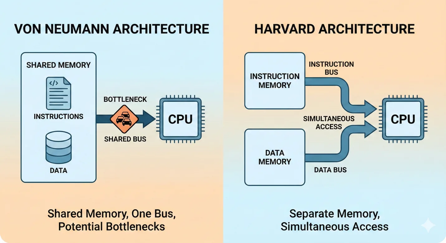 Von Neumann and Harvard architecture comparison