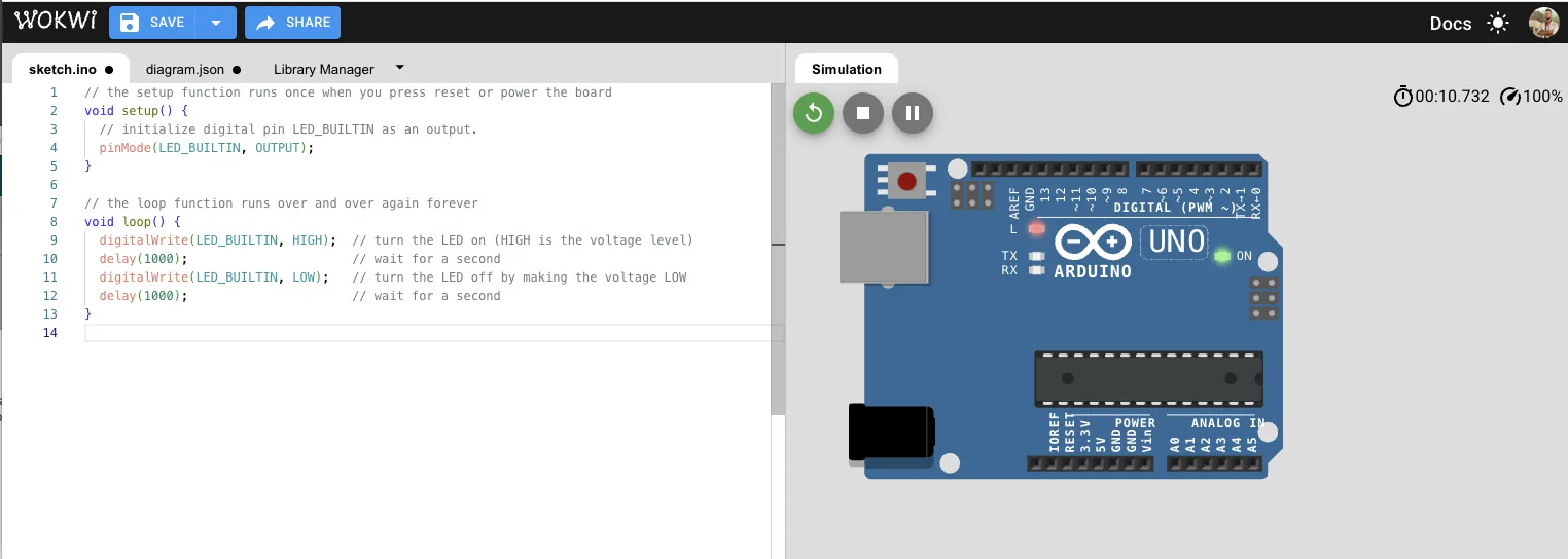 Blink simulation in Wokwi