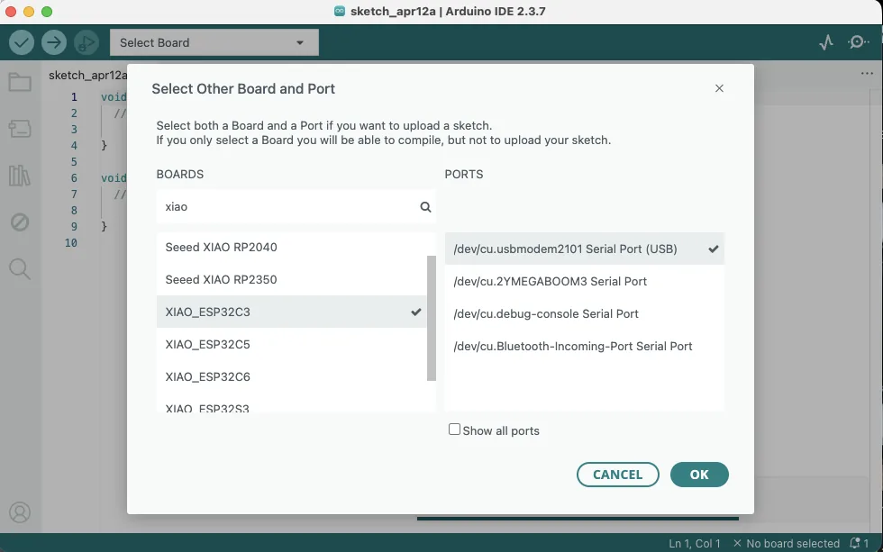 Installing XIAO board package in Arduino IDE