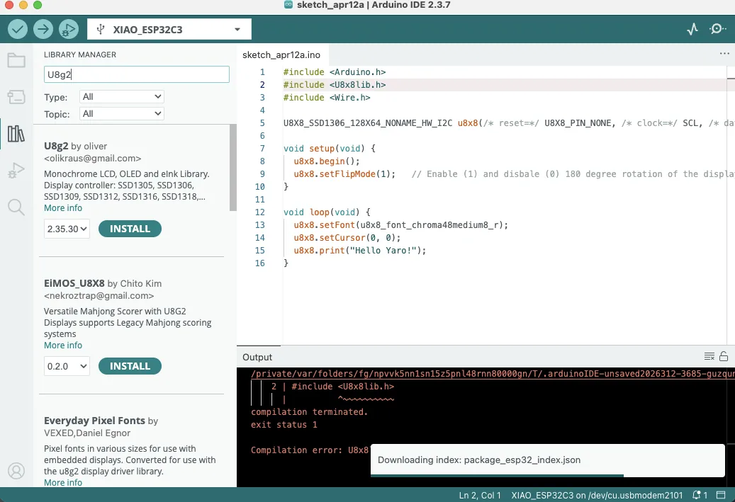 Installing U8g2 library in Arduino IDE