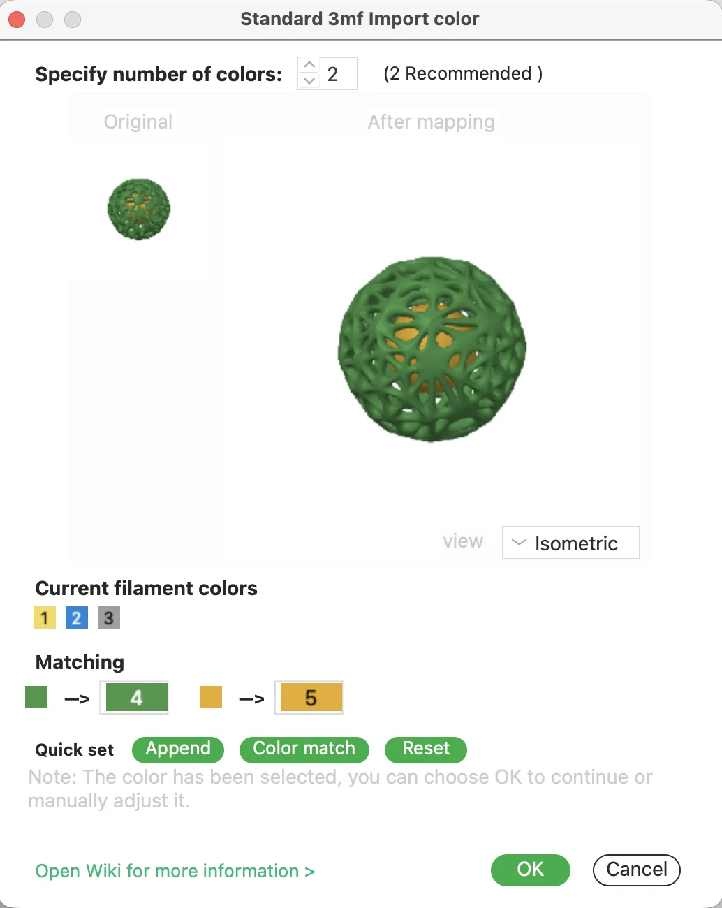 Bambu Studio color matching dialog