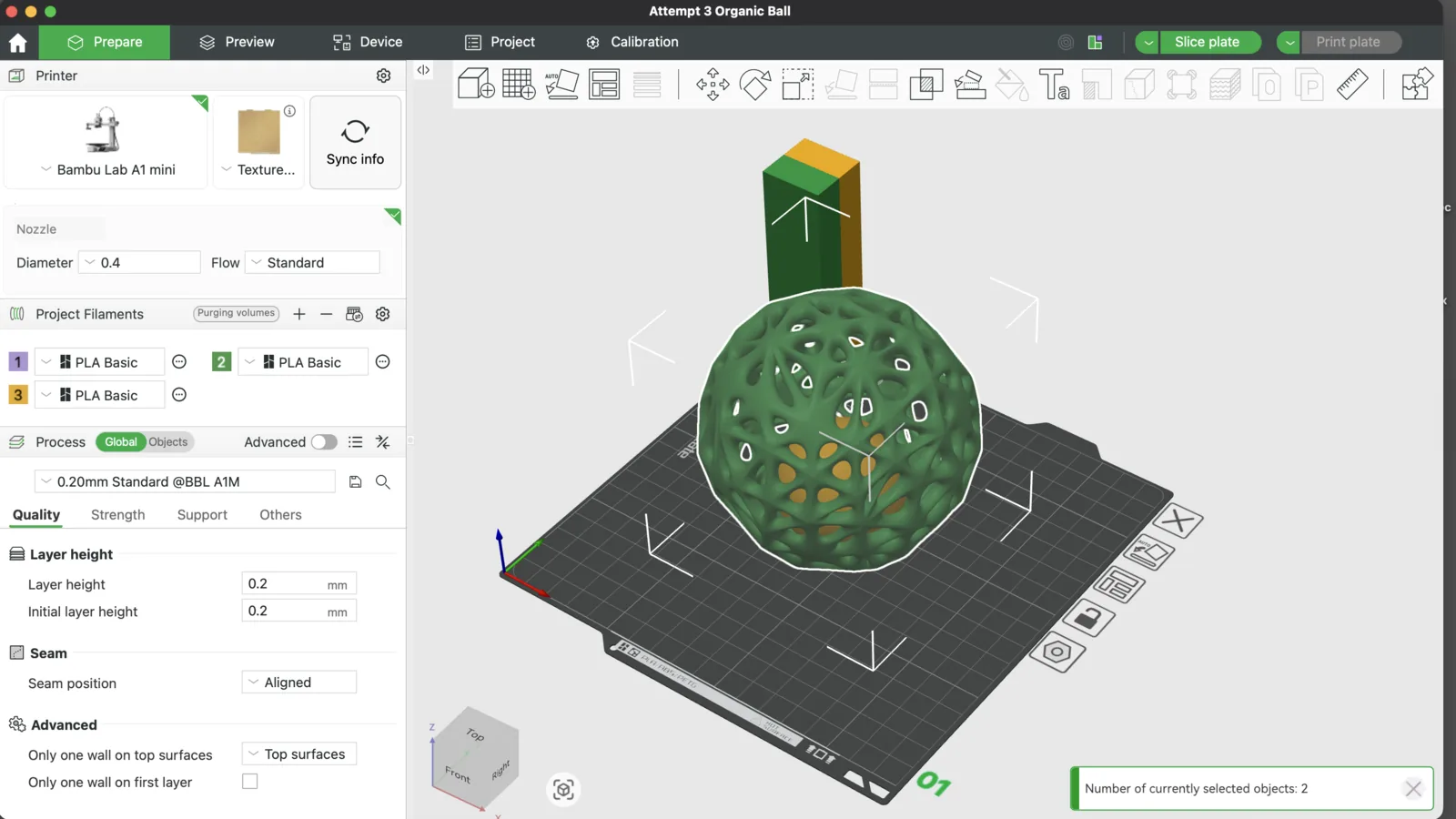 Separated print objects in Bambu Studio