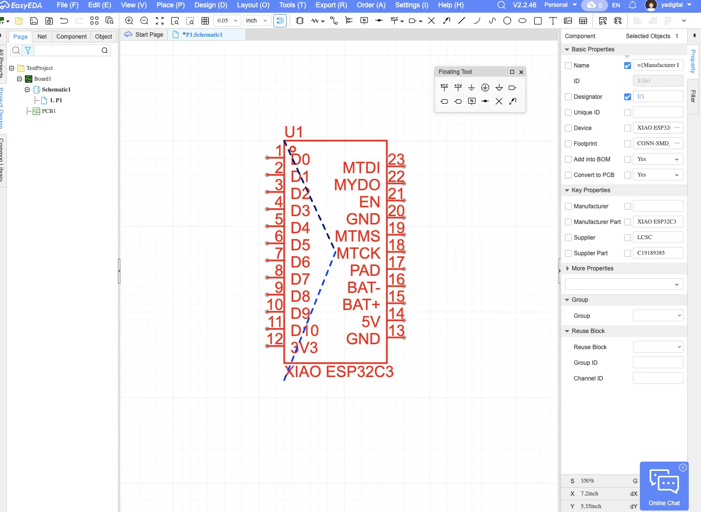 XIAO ESP32-C3 schematic in EasyEDA